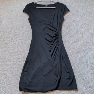 Ann Taylor Cap Sleeve Faux Wrap Black Dress